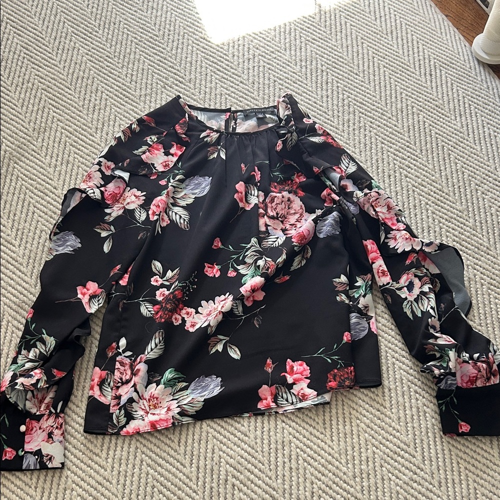 Saks Fifth Avenue Black Floral Blouse
